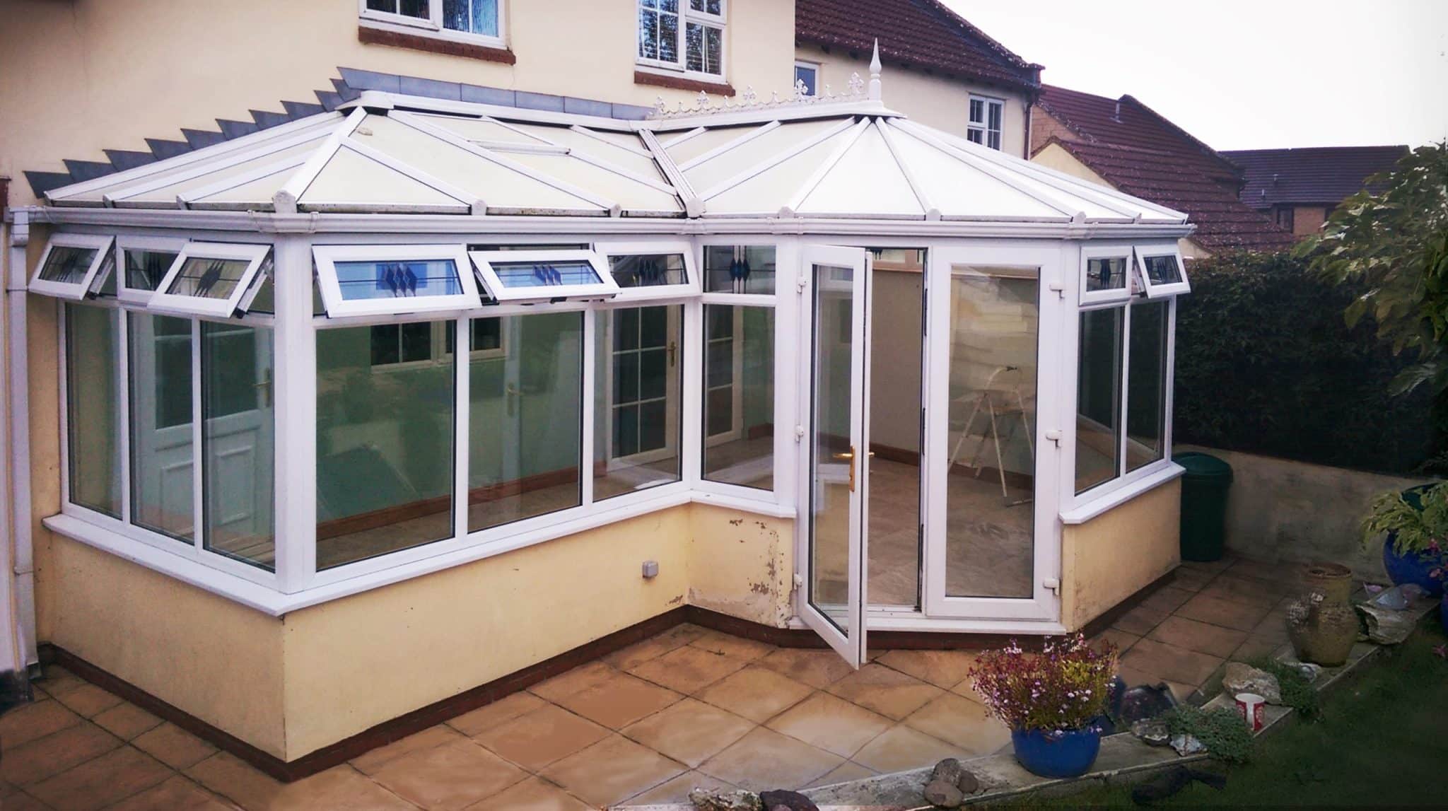 Before — conservatory warm roof installation in Caerphilly